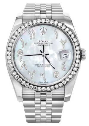 116200 | Hidden Clasp | Diamond Rolex Datejust Watch | 36Mm | Mother of Pearl Arabic Diamond Dial | Jubilee Band