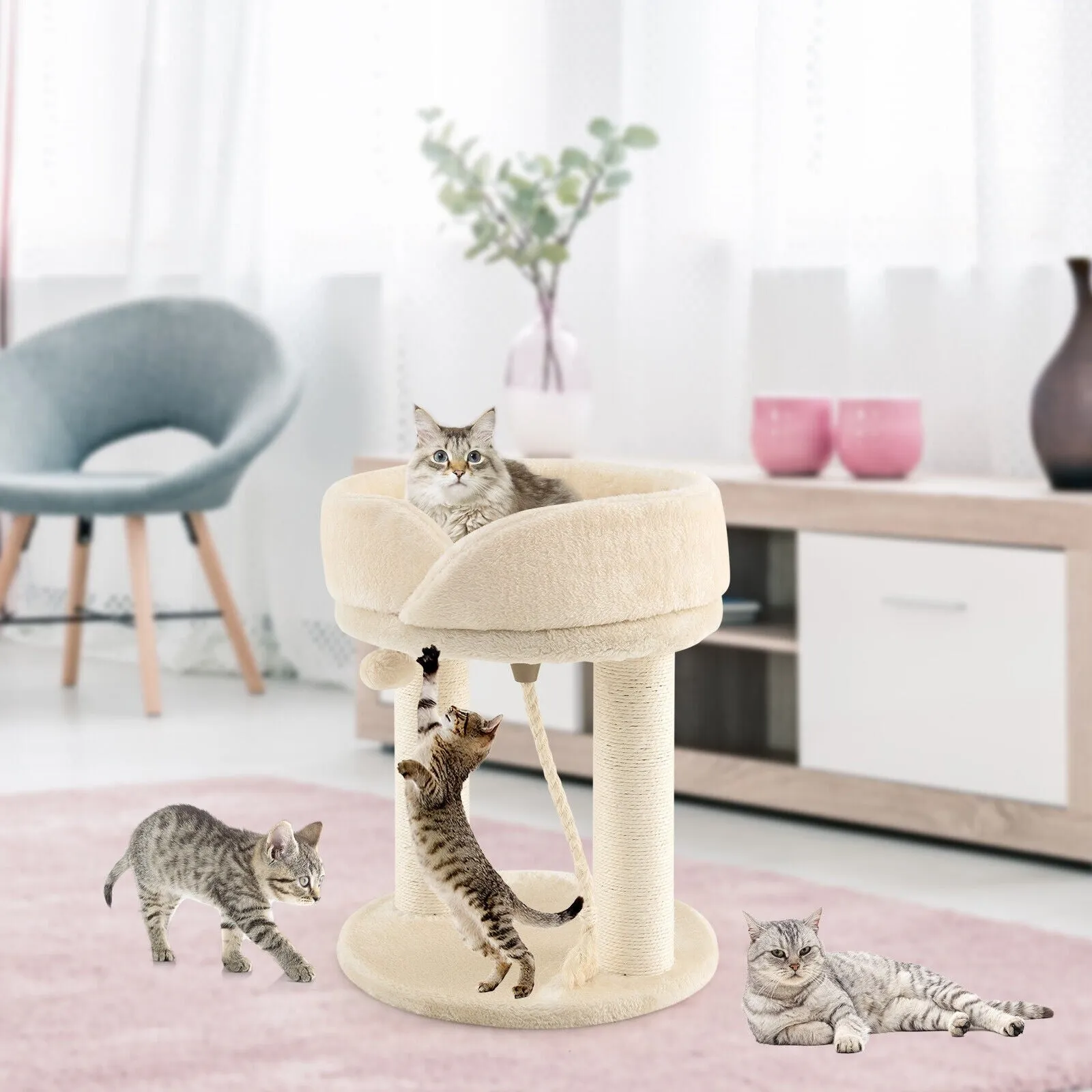 21" Cat Tree with Scratching Posts - Beige