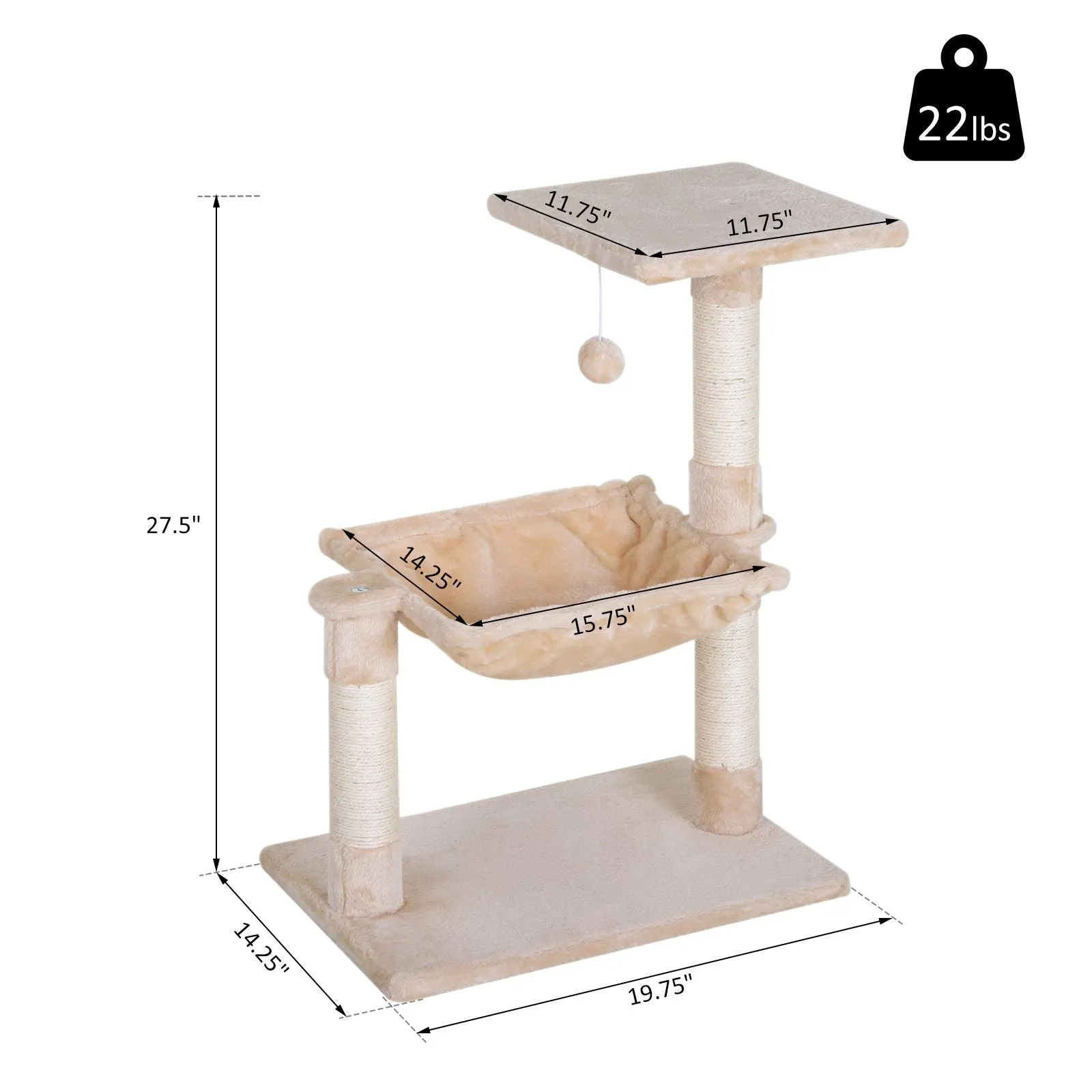 27" Cat Tree with Hammock - Beige