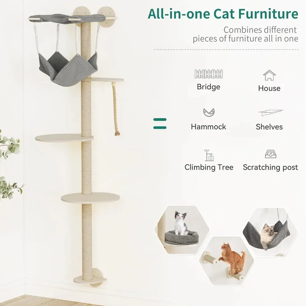 5-Tier Cat Tower with Wall Hanging Hammock