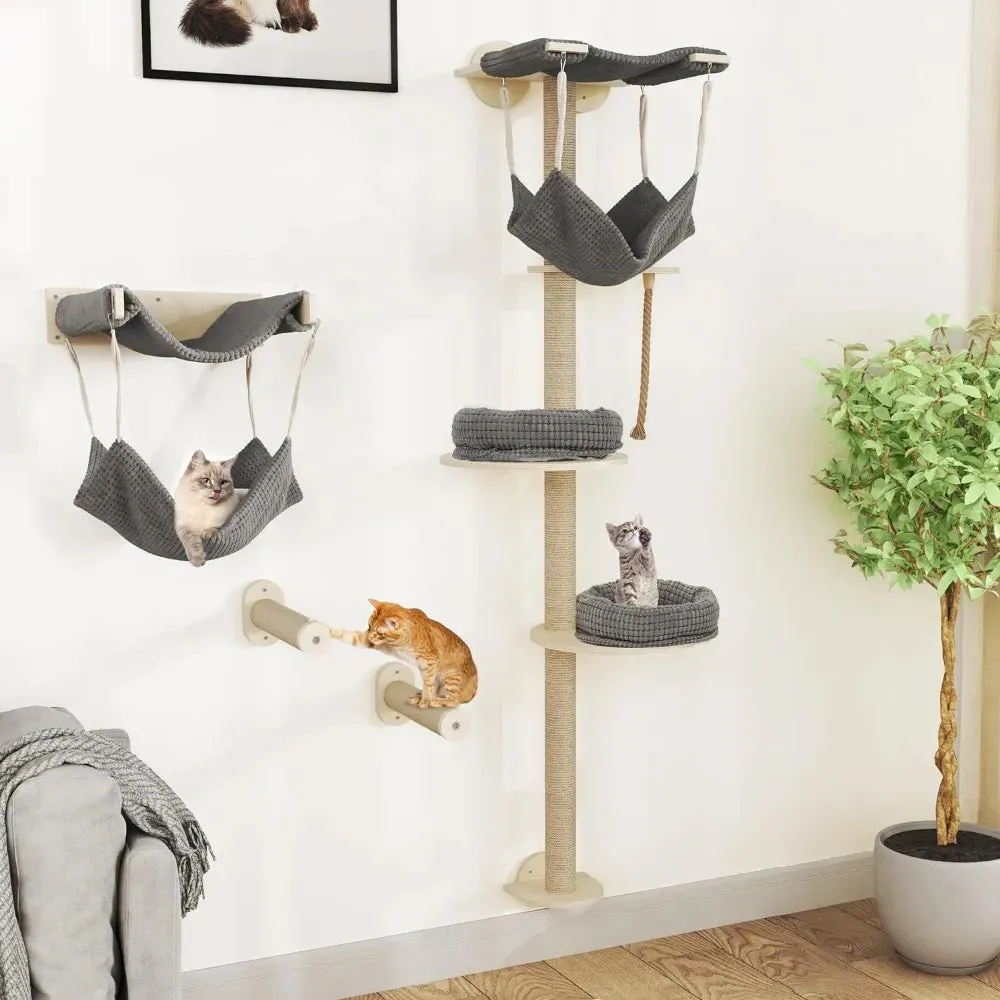 5-Tier Cat Tower with Wall Hanging Hammock