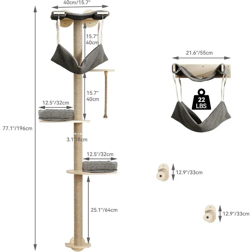 5-Tier Cat Tower with Wall Hanging Hammock