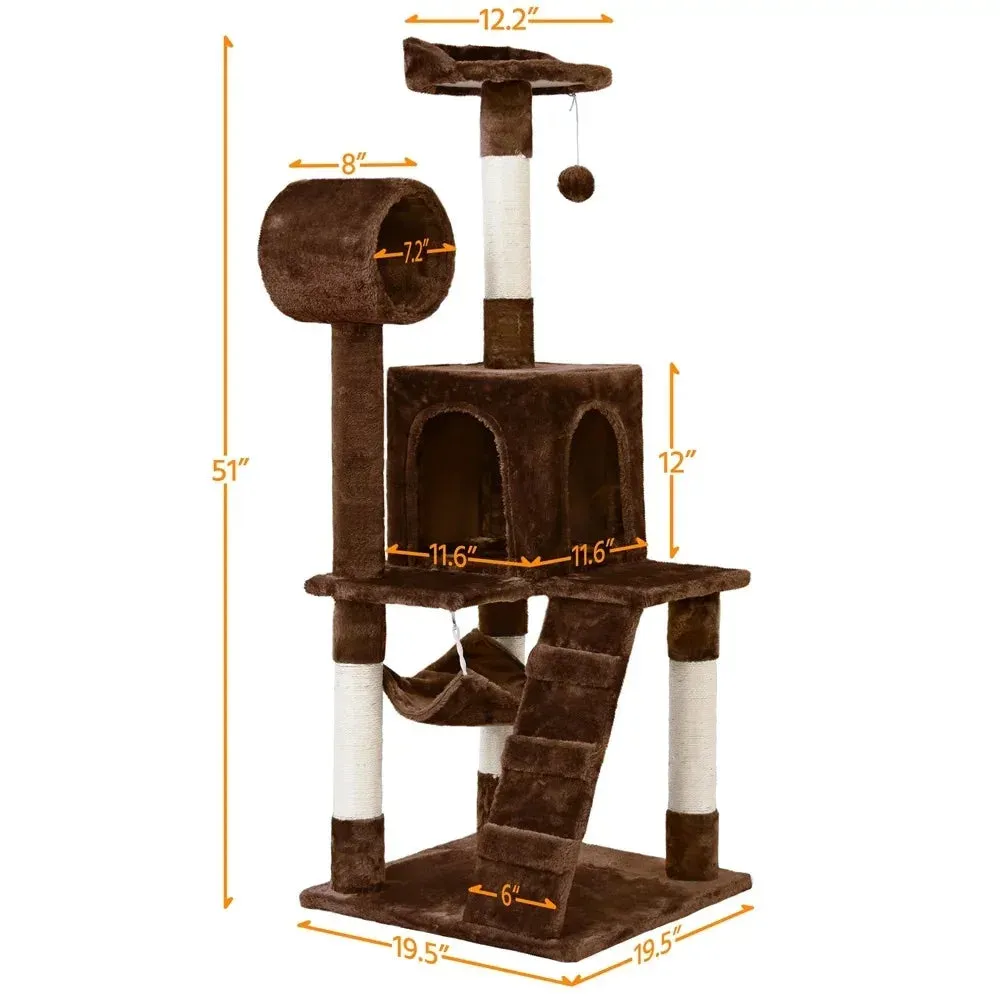 51" Cat Tree with Hammock and Scratching Post