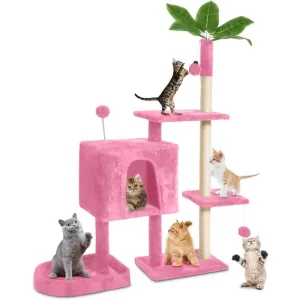 52" Multi-Level Cozy Plush Cat Tree with Green Leaves