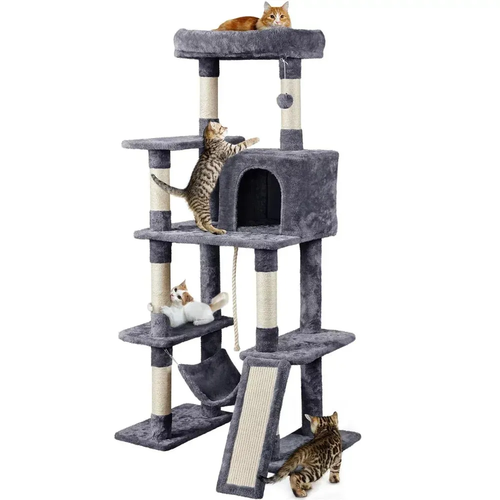 63"H Cat Tree Tower with Hammock and Scratching Posts