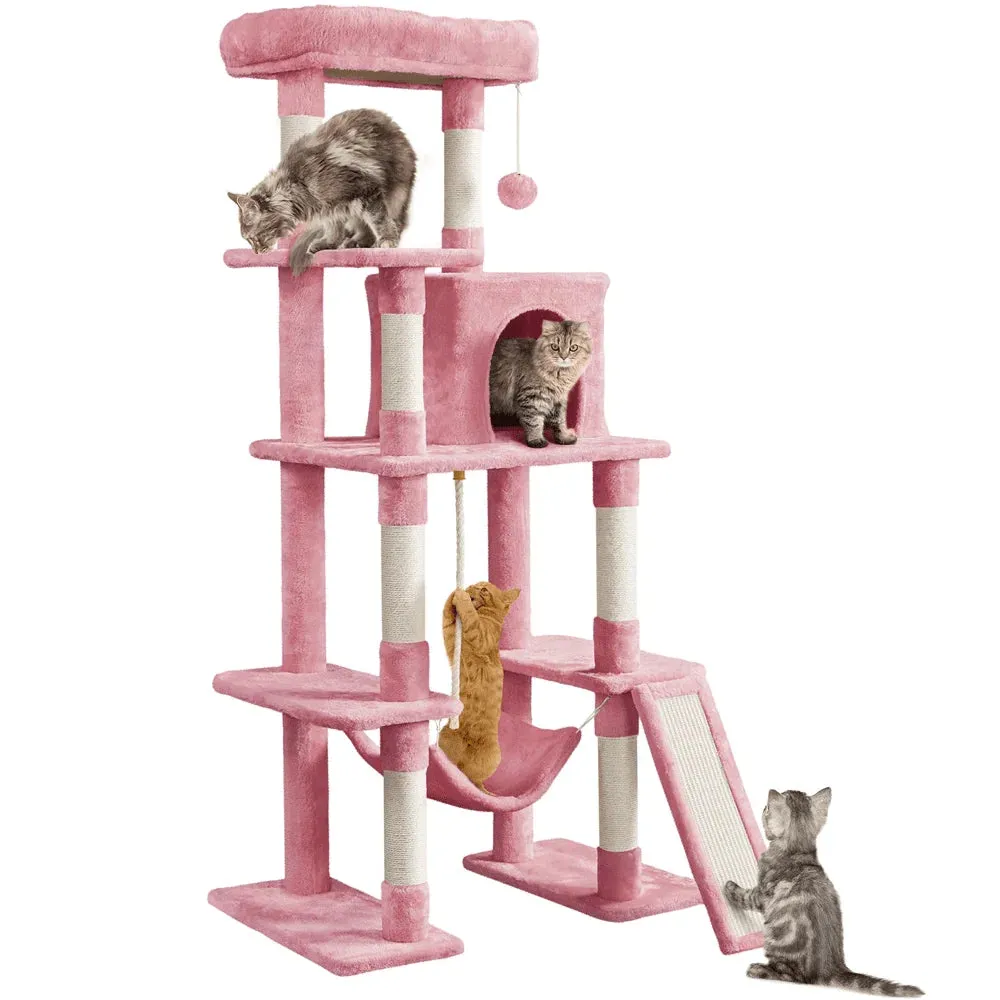 63"H Cat Tree Tower with Hammock and Scratching Posts