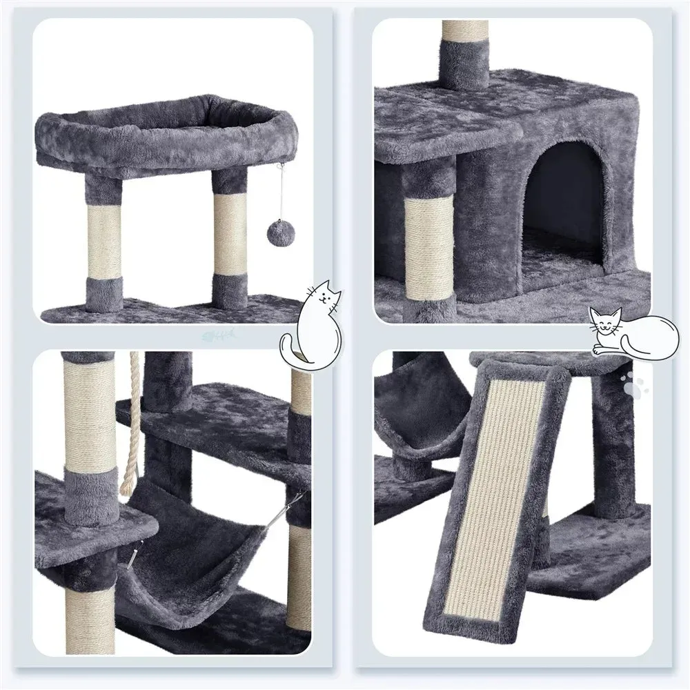 63"H Cat Tree Tower with Hammock and Scratching Posts