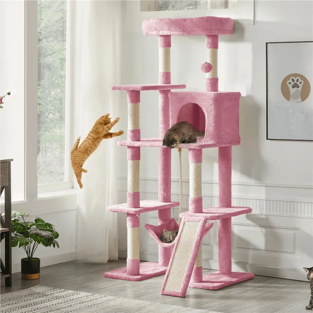 63"H Cat Tree Tower with Hammock and Scratching Posts