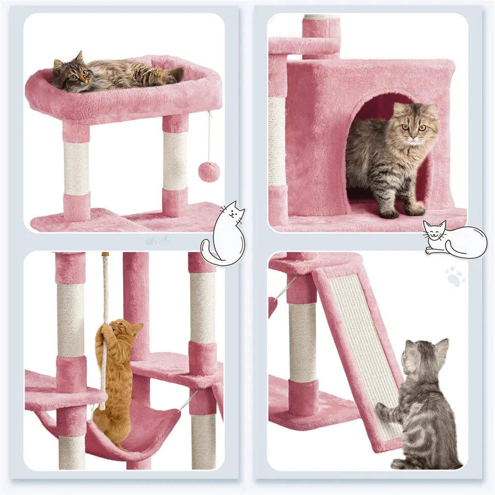 63"H Cat Tree Tower with Hammock and Scratching Posts