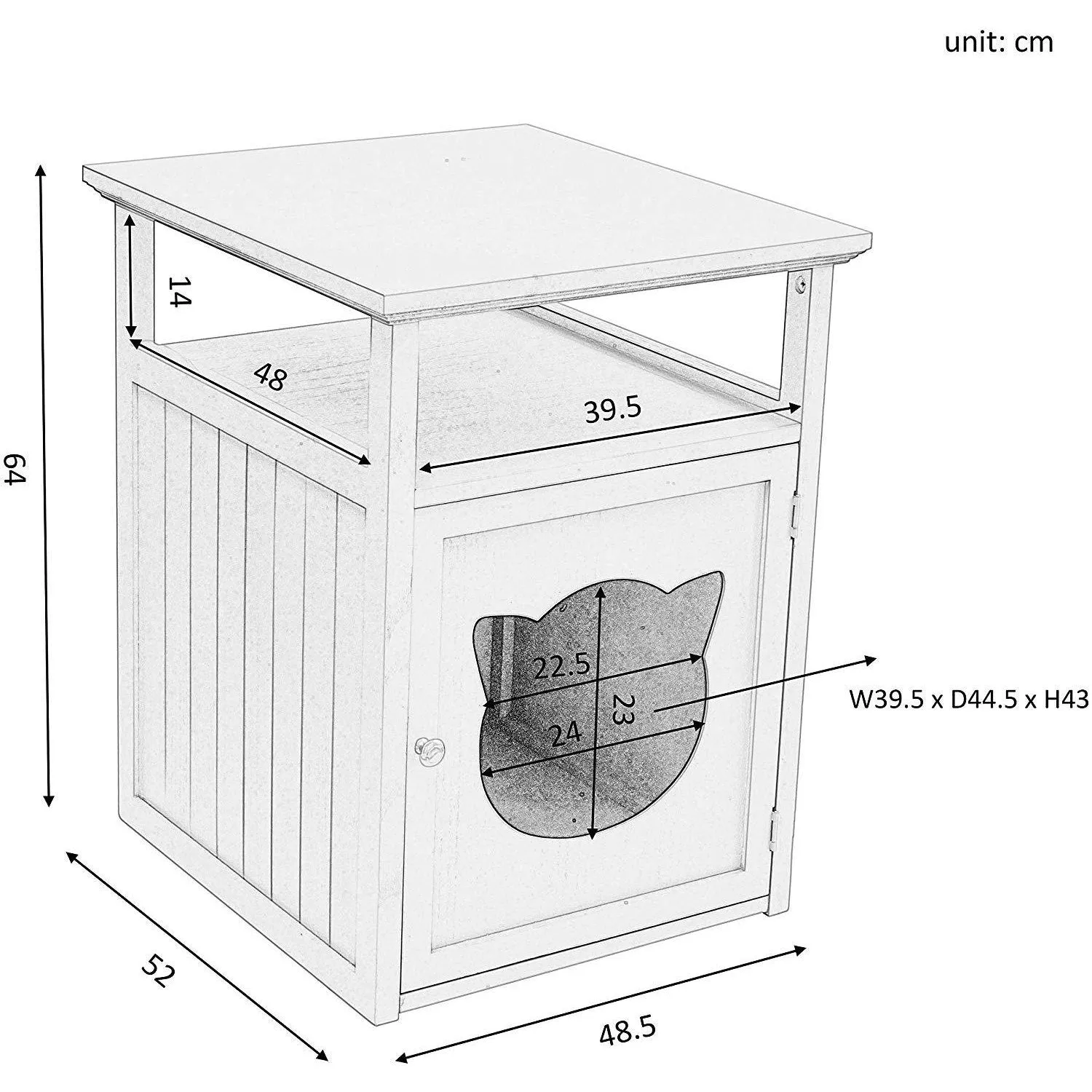 BASTET Wooden Cat Cave Bedside Cabinet Litter Box Cat House Nightstand Grey