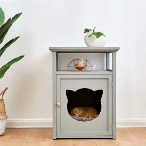 BASTET Wooden Cat Cave Bedside Cabinet Litter Box Cat House Nightstand Grey