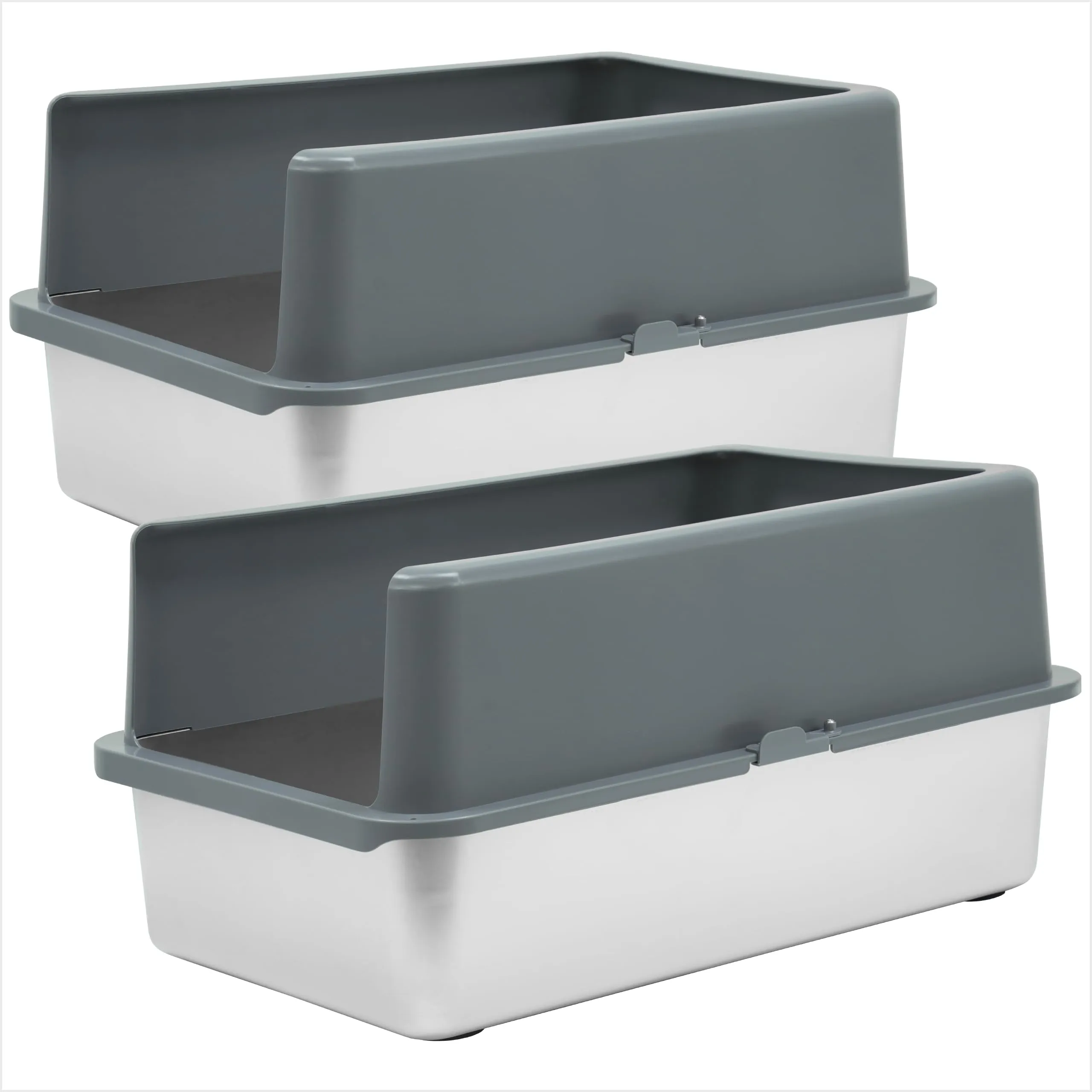 Enclosed Sides Stainless Steel Litter Box, 2 Pk - Xl For Big Cats - Stainless