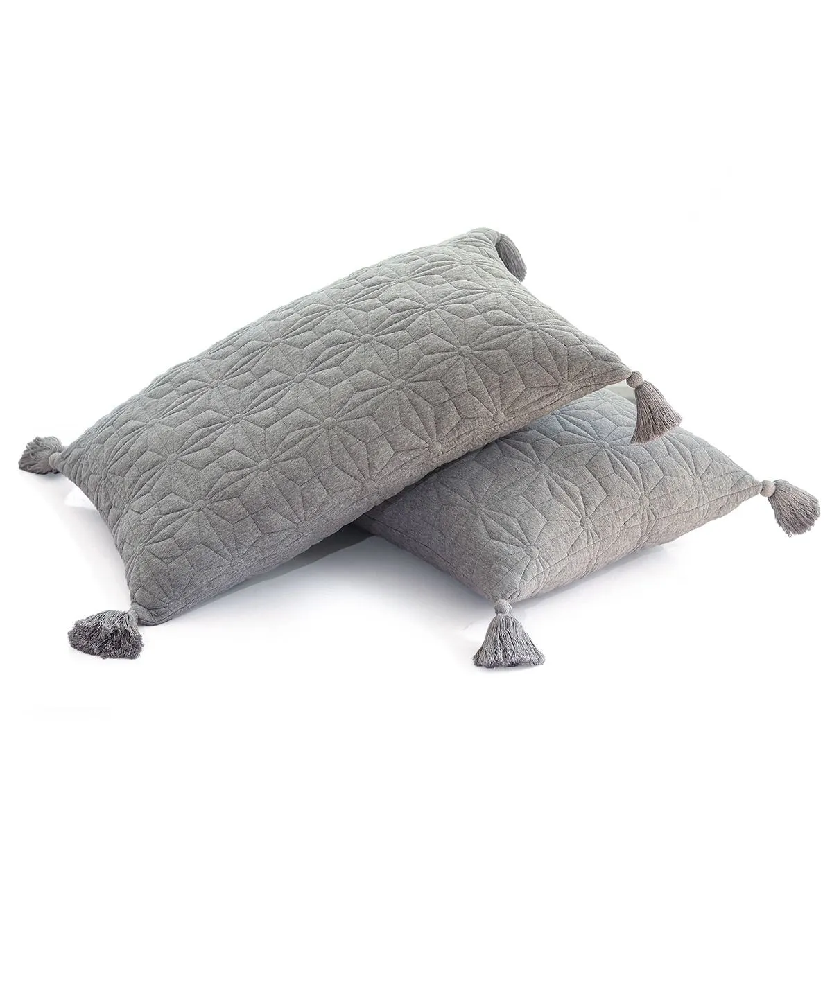 Floret 100% Cotton Knitted With Polyester Filled King Size Bed Cover With 2 Pillow Covers (Set Of 3 pcs) (Light Grey Melange )