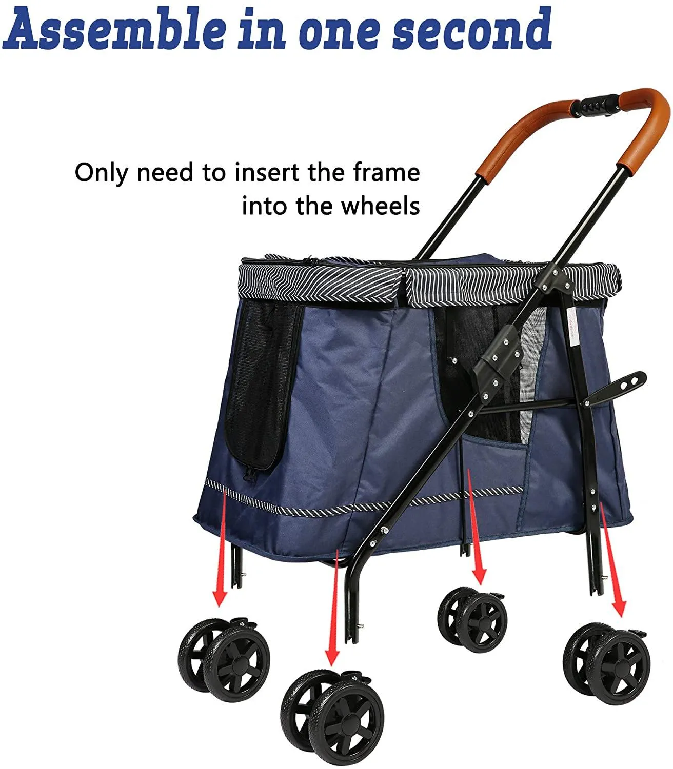 Foldable Large Pet Wagon Cat & Dog Stroller Travel Carriage, Navy