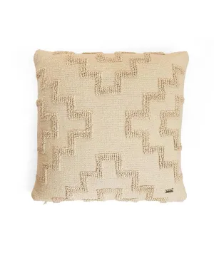 Fret Cotton Knitted Decorative Natural Color 18 x 18 Inches Cushion Cover