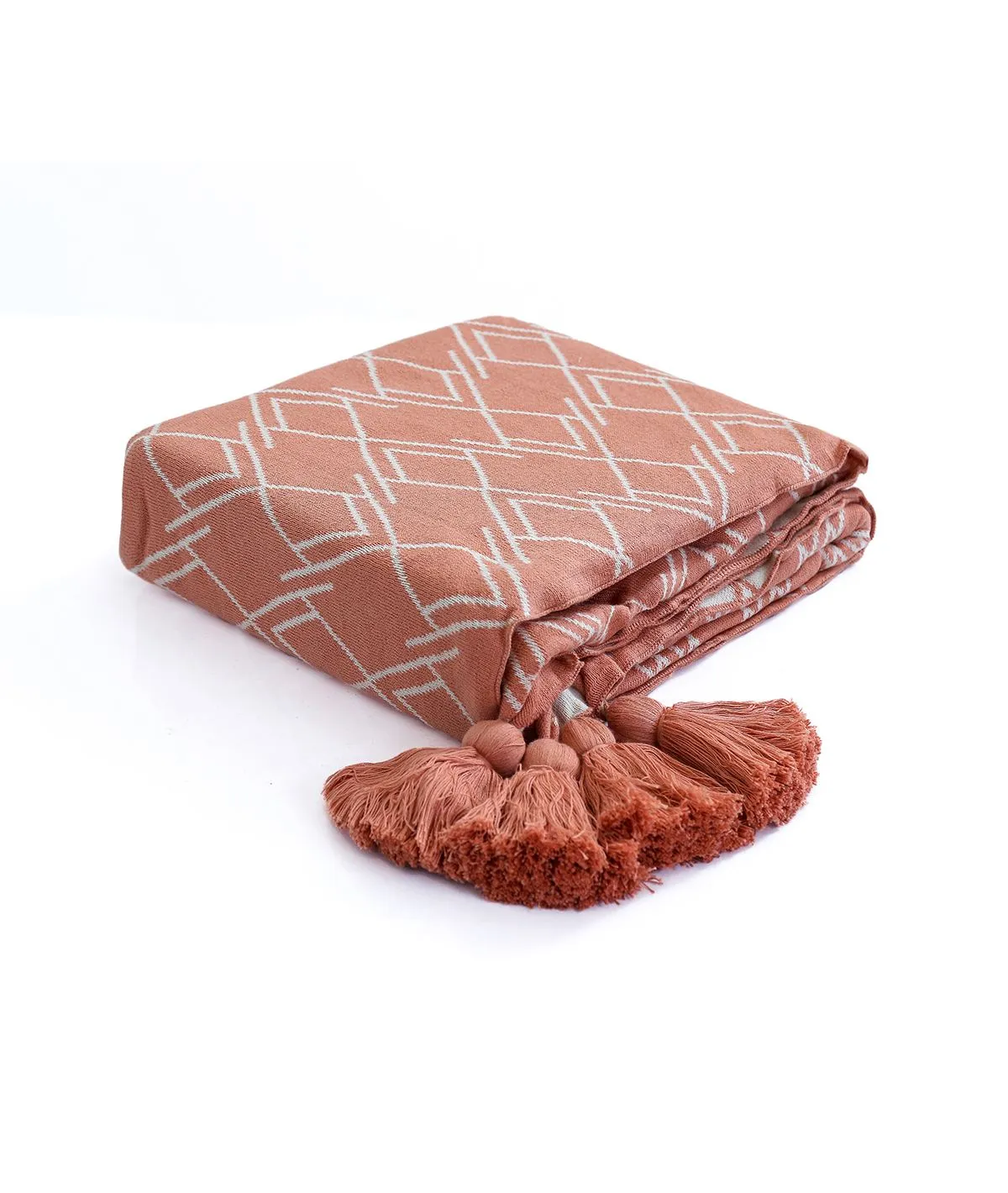 Gianna Knitted Throw & Cushion Cover(2 pcs) Gift Combo in Dusty Coral/Natura Color