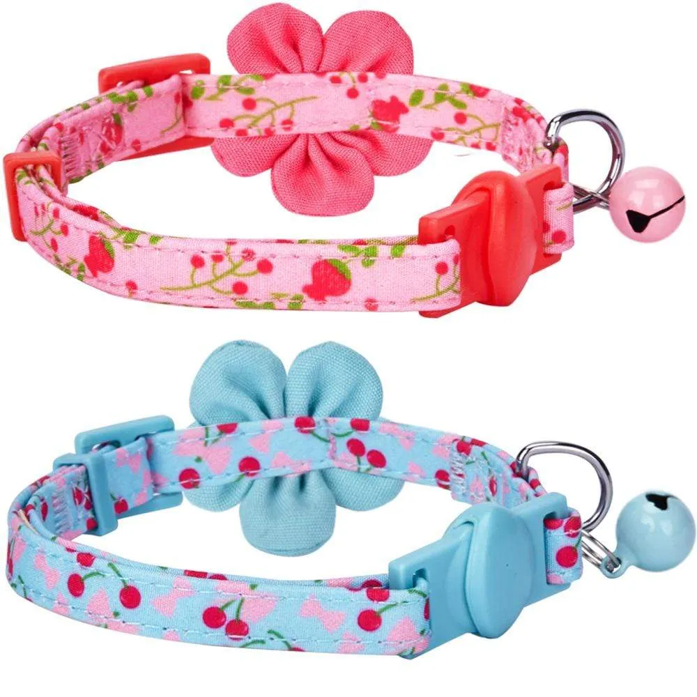 Lovely Cherry & Floral Cat Collar, 2 Pack