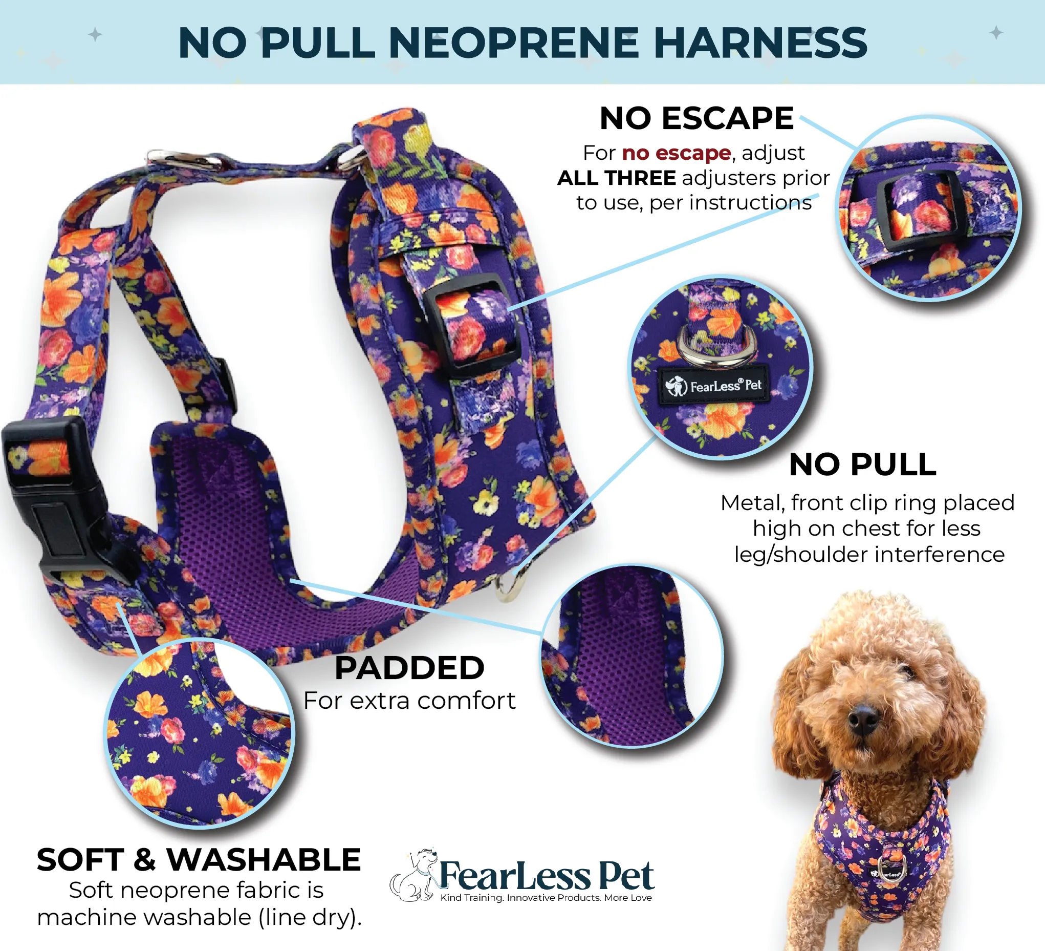 No Pull Cat & Dog Harness  - Purple Poppies