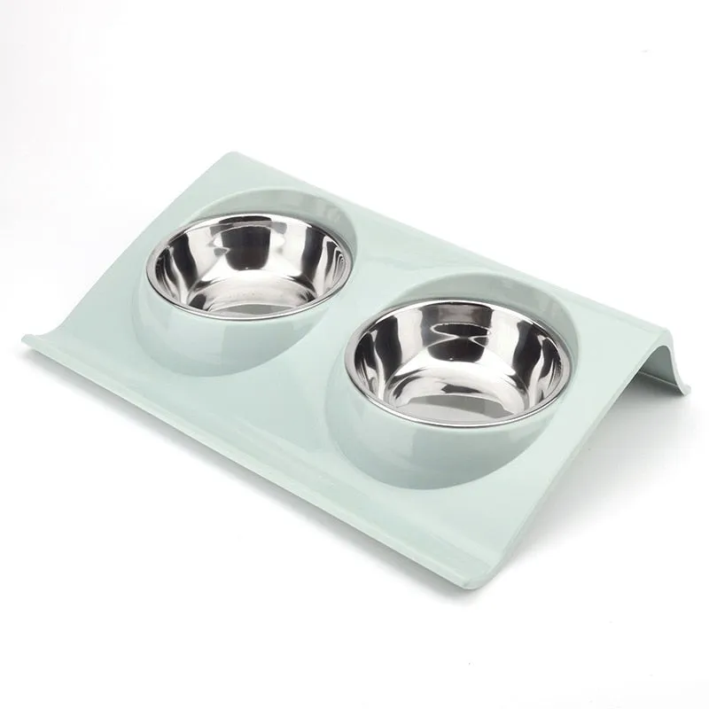 Pet Double Bowl Food Feeder Stainless Steel