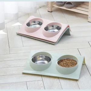 Pet Double Bowl Food Feeder Stainless Steel