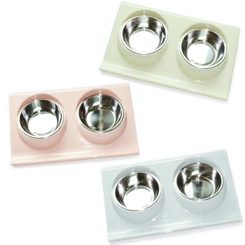 Pet Double Bowl Food Feeder Stainless Steel