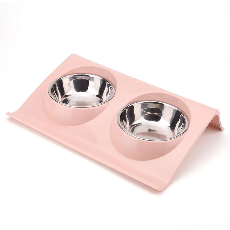 Pet Double Bowl Food Feeder Stainless Steel