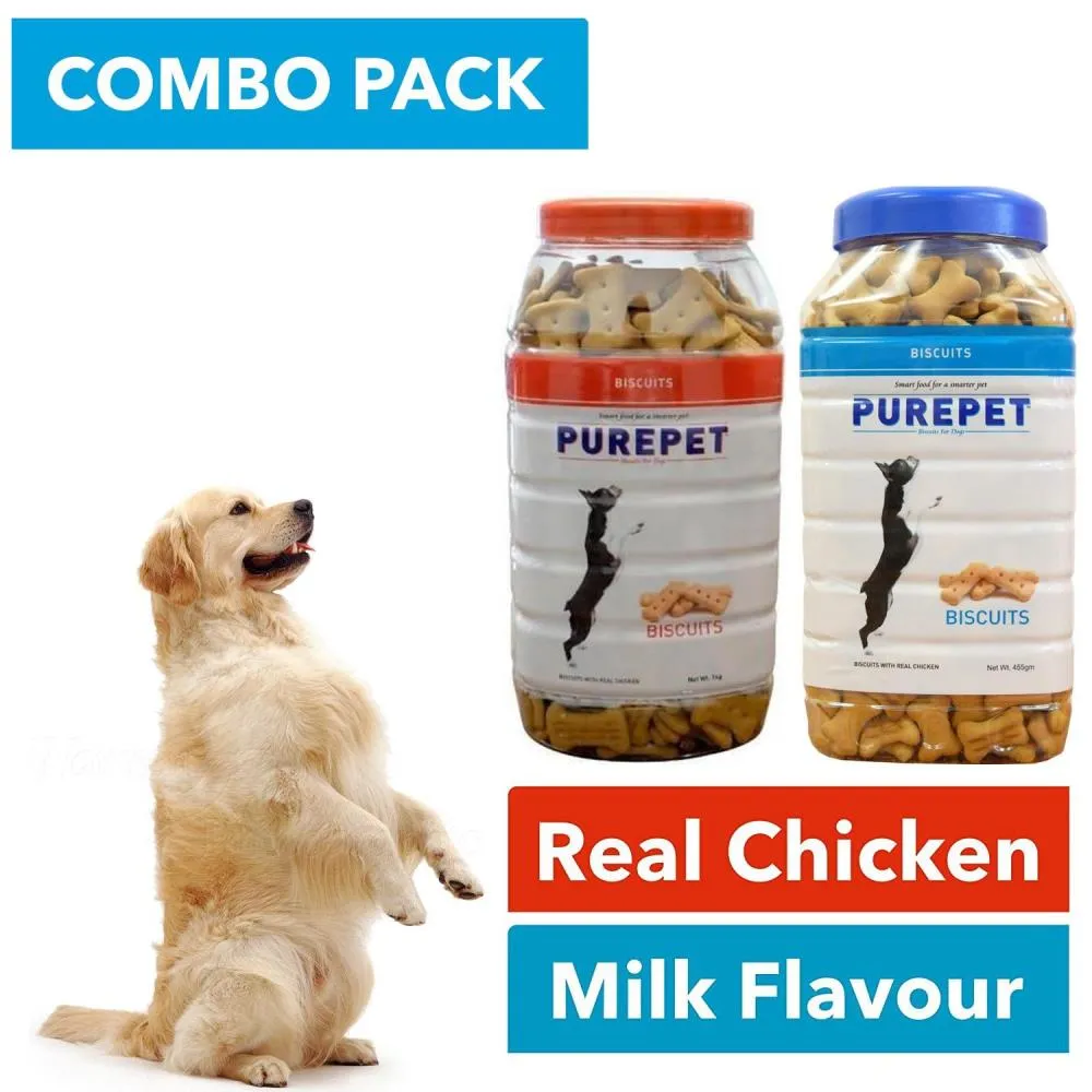 Purepet Biscuit Real -Chicken Flavour 455 g   Purepet Biscuit Milk Flavour 455 g Combo Pack