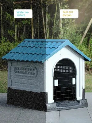 "Plastic dog house with metal door and sky window Size: 84*70*76cm"