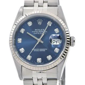 Rolex Datejust 16234G Men's No. K Overhauled/Polished Box and Paper Diamond Index Blue Dial Automatic Watch Used Free Shipping