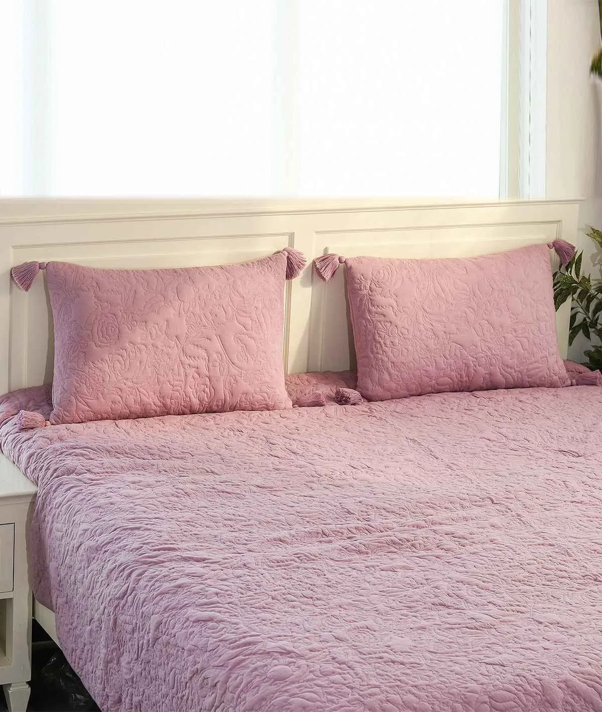 Summer Beauty Lavender Color 100% Cotton Knitted King Size Bed Cover with 2 Pillow Cover Set