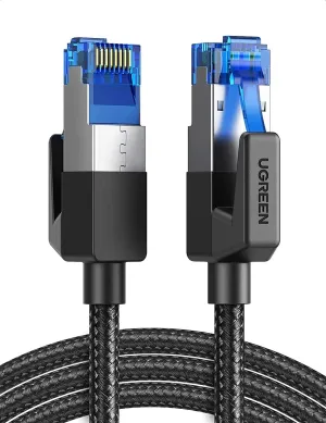 UGREEN 5M Cat 8 High Speed Braided Ethernet Cable 40Gbps 2000Mhz RJ45 Shielded Indoor Heavy Duty LAN Cables Compatible for Gaming PC PS5 PS4 PS3 Xbox Modem Router - Black (80433)