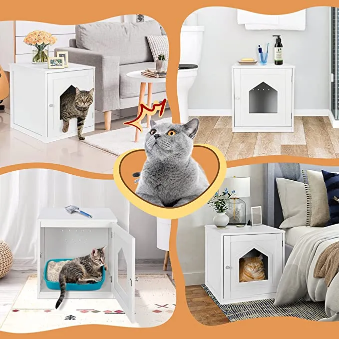 ZENY™ Cat House & Side Table, Cat Home Nightstand, Indoor Pet Crate, Enclosed Cat Washroom