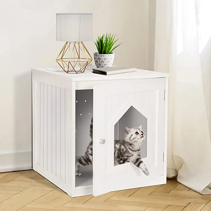 ZENY™ Cat House & Side Table, Cat Home Nightstand, Indoor Pet Crate, Enclosed Cat Washroom