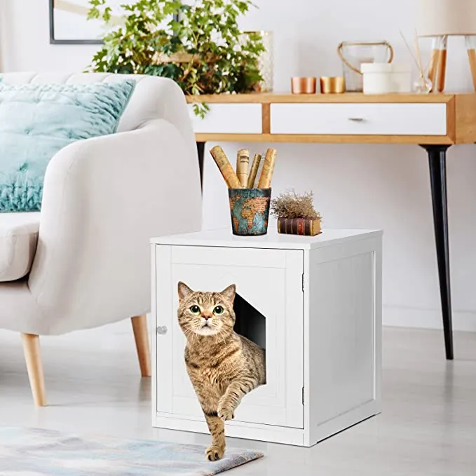 ZENY™ Cat House & Side Table, Cat Home Nightstand, Indoor Pet Crate, Enclosed Cat Washroom