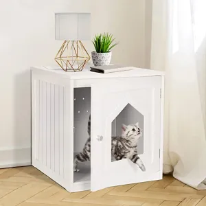 ZENY™ Cat House & Side Table, Cat Home Nightstand, Indoor Pet Crate, Enclosed Cat Washroom