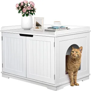 ZENY™ Cat Litter Box Enclosure, Cat Litter Box Furniture Hidden, Wooden Cat Litter Cabinet with Divider, Modern Cat Washroom Storage Bench