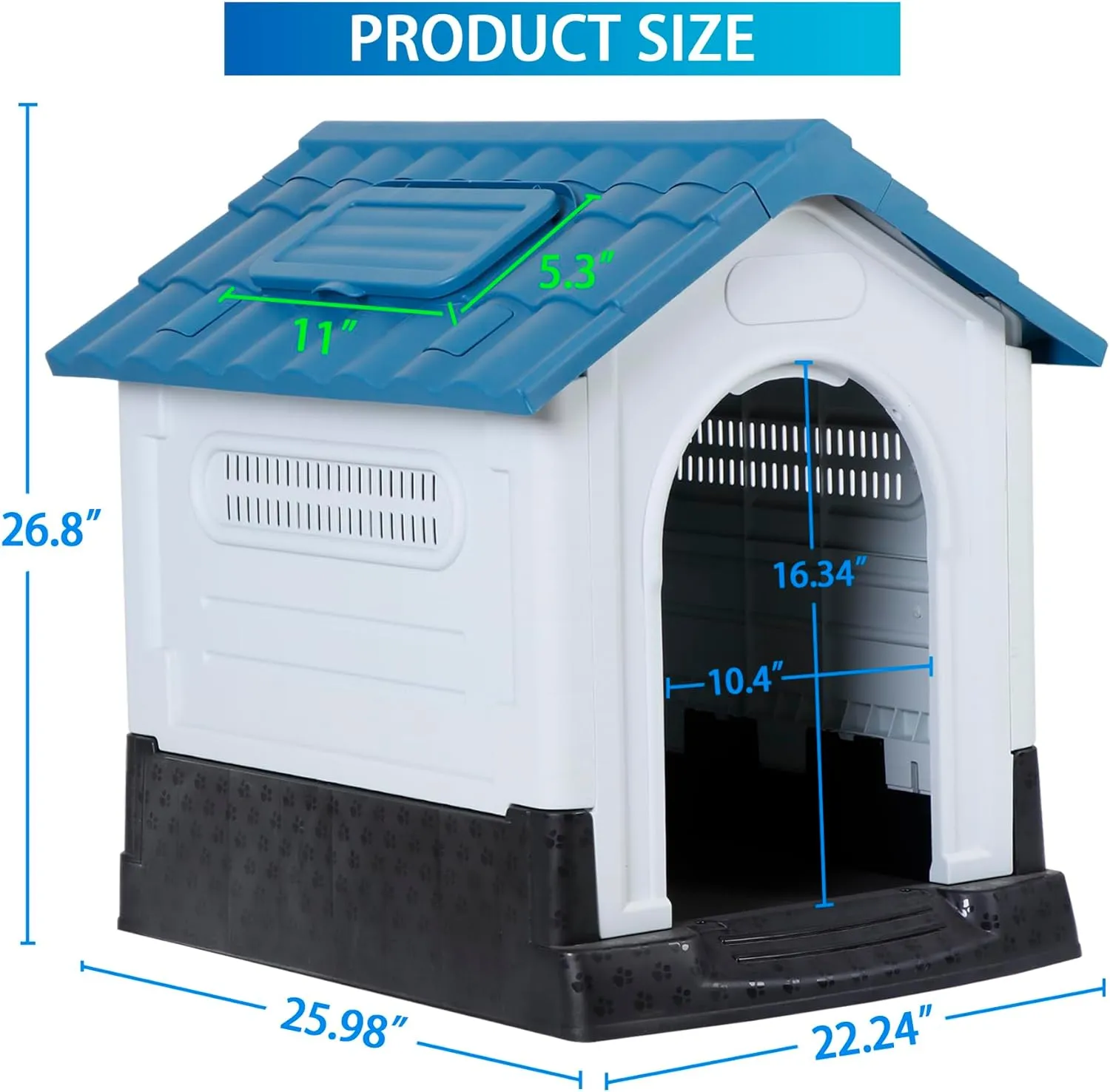 ZENY™ Pet Republic Plastic Dog House Indoor Outdoor Dog Kennel Easy to Assemble Puppy Shelter w/Adjustable Skylight Elevated Floor Waterproof