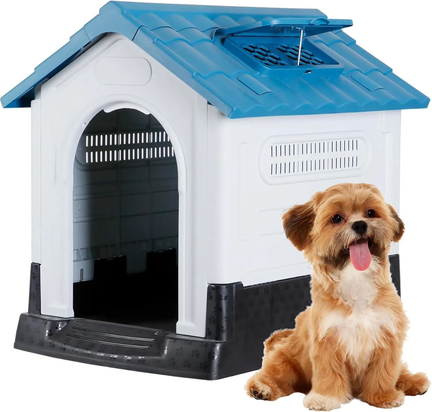 ZENY™ Pet Republic Plastic Dog House Indoor Outdoor Dog Kennel Easy to Assemble Puppy Shelter w/Adjustable Skylight Elevated Floor Waterproof